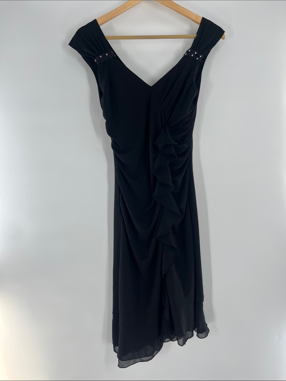 Bisou Bisou Black Asymetrical V Neck Dress Size 4 Gently Used